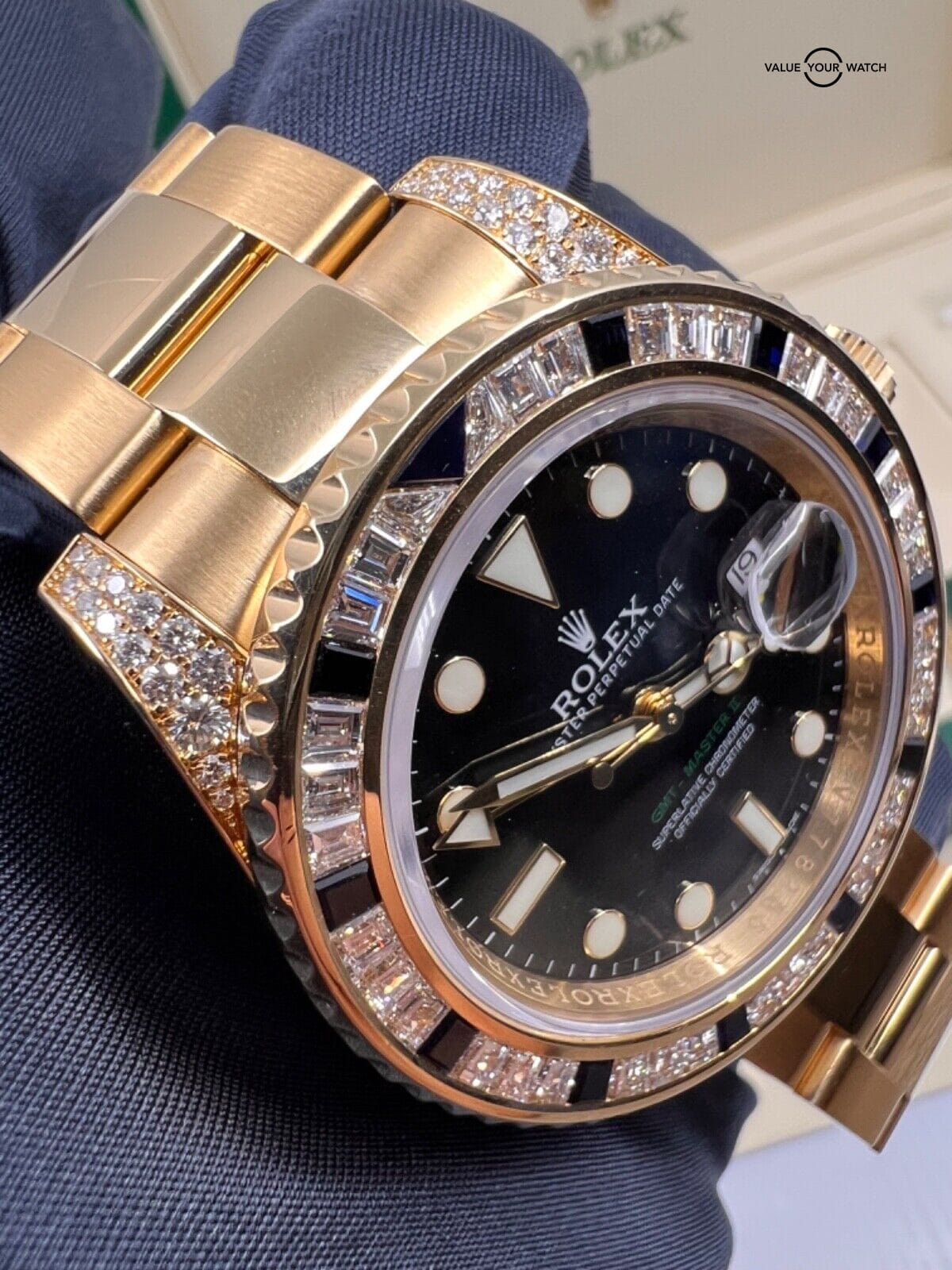 Factory Diamond Black Sapphire Rolex GMT Master II 116758 SANR 18k Yellow Gold - Image 10