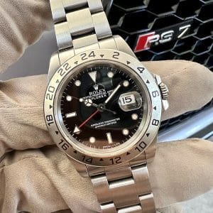 Rolex Explorer 16570 Black Dial Oyster Bracelet with Silver Bezel