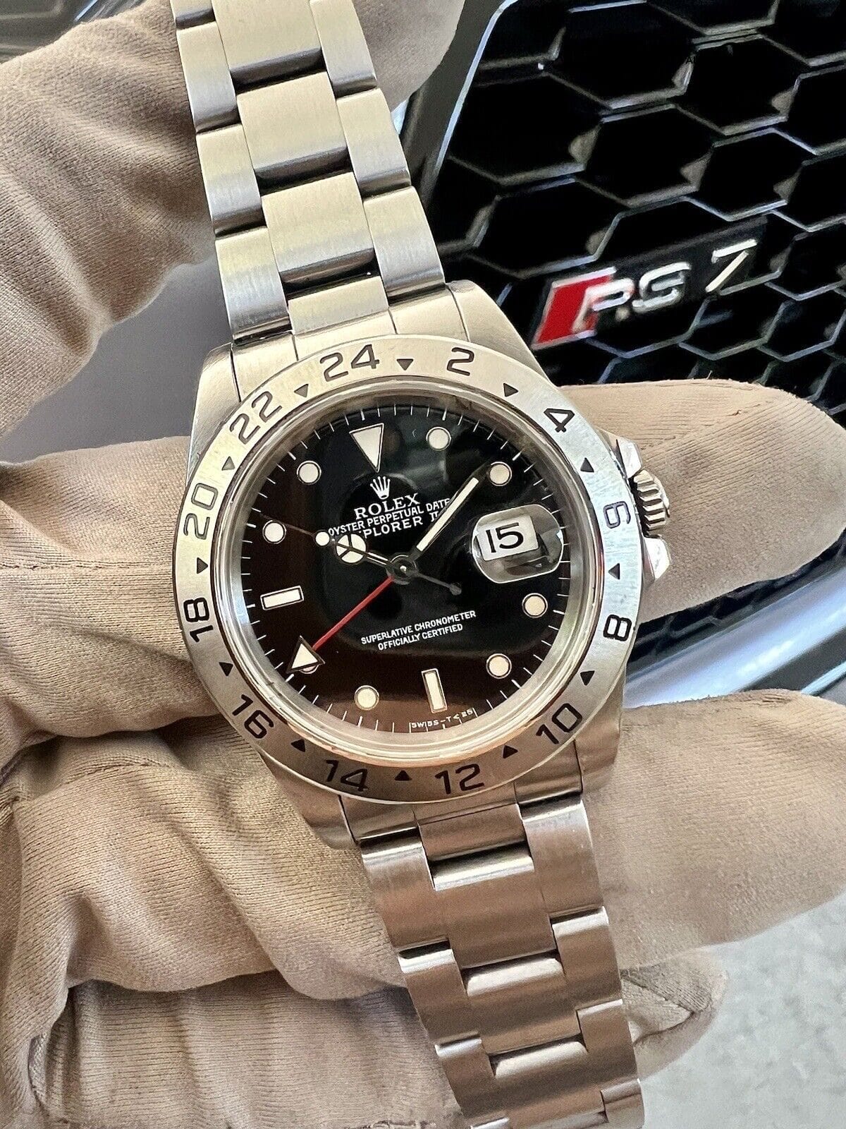 Rolex Explorer 16570 Black Dial Oyster Bracelet with Silver Bezel