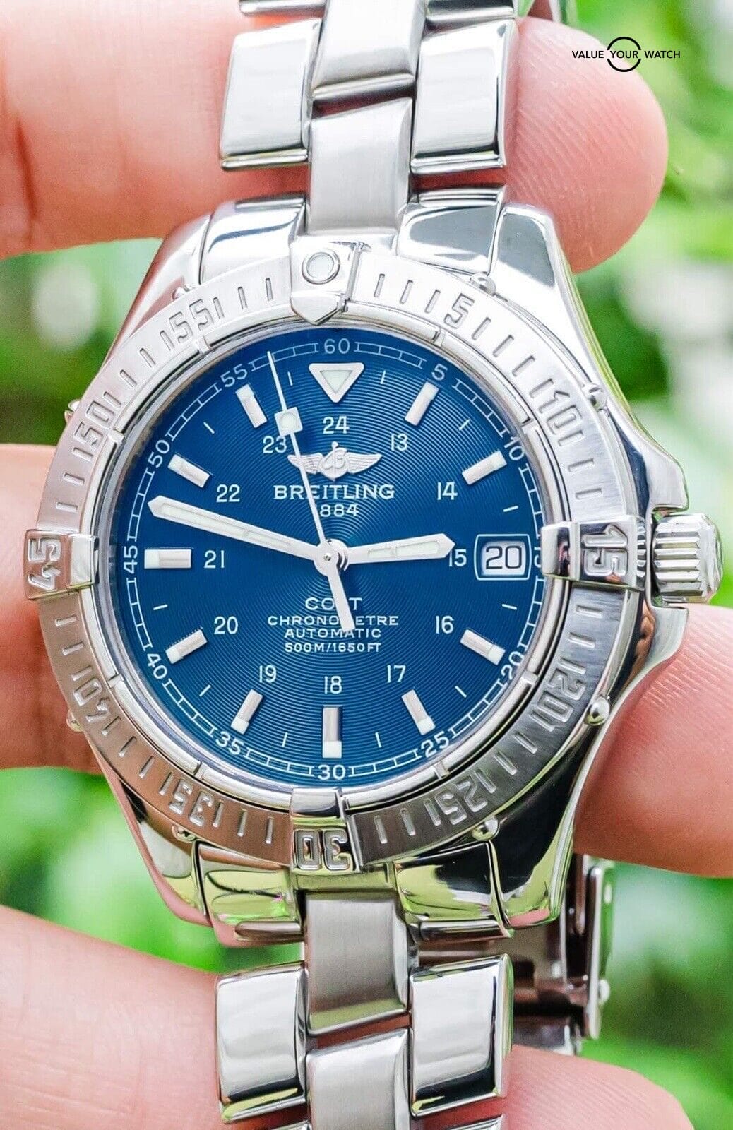 Breitling Colt 38 Automatic Blue Dial Stainless Steel Bracelet Box 