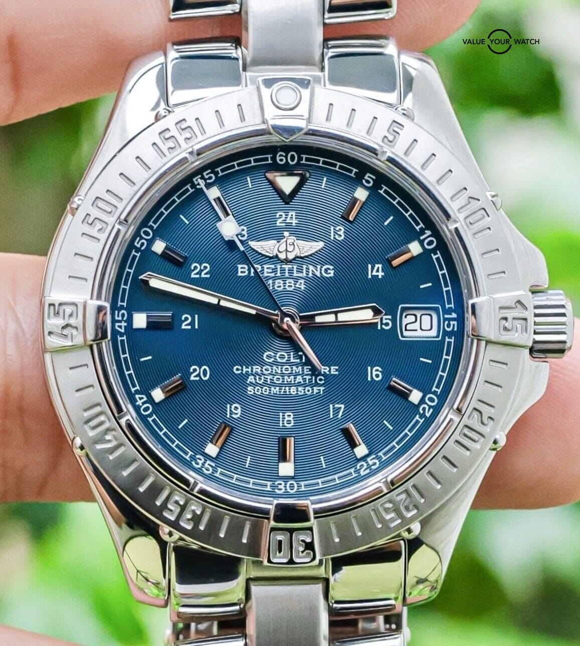 Breitling Colt 38 Automatic Blue Dial Stainless Steel Bracelet Box Papers  A17350