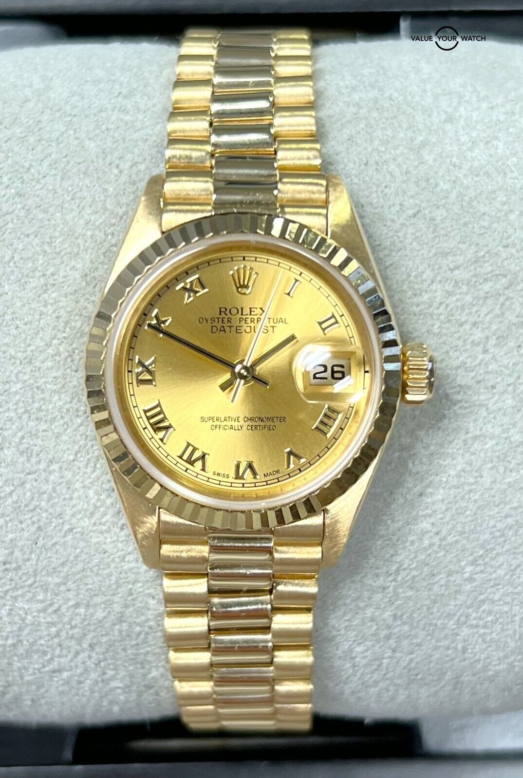 Rolex Lady-Datejust 69178 President 26mm 18K Yellow Gold Roman Numeral! - Image 11