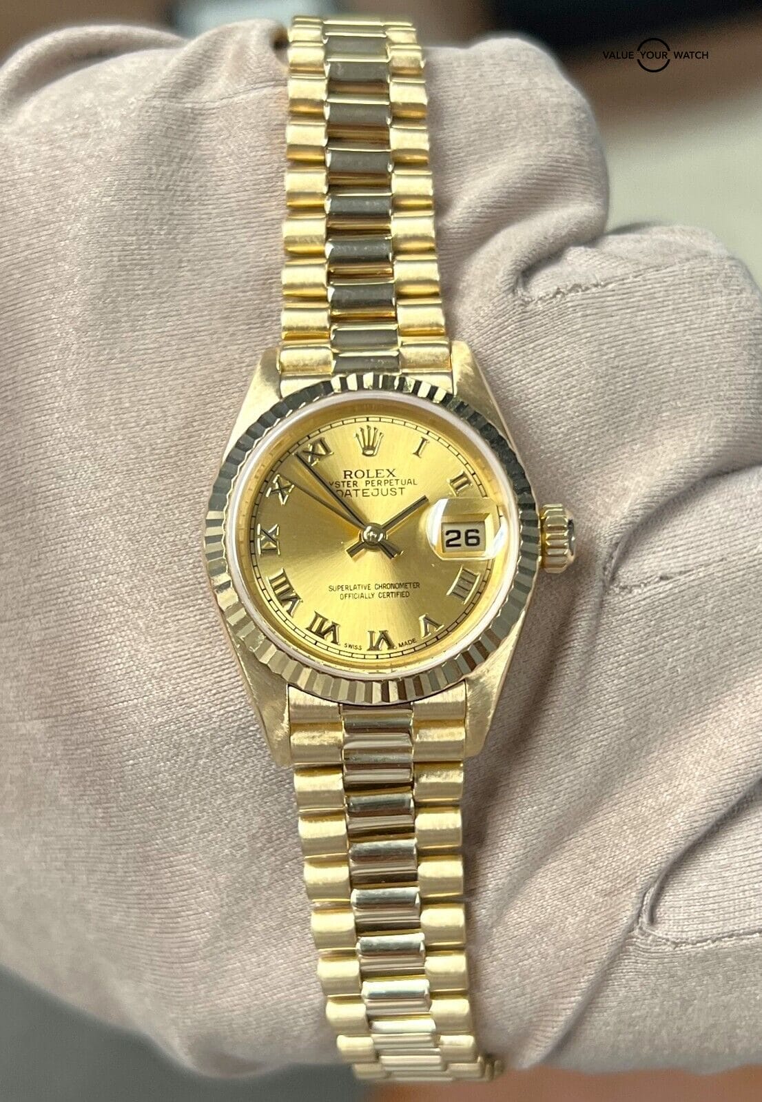 Rolex Lady-Datejust 69178 President 26mm 18K Yellow Gold Roman Numeral! - Image 12