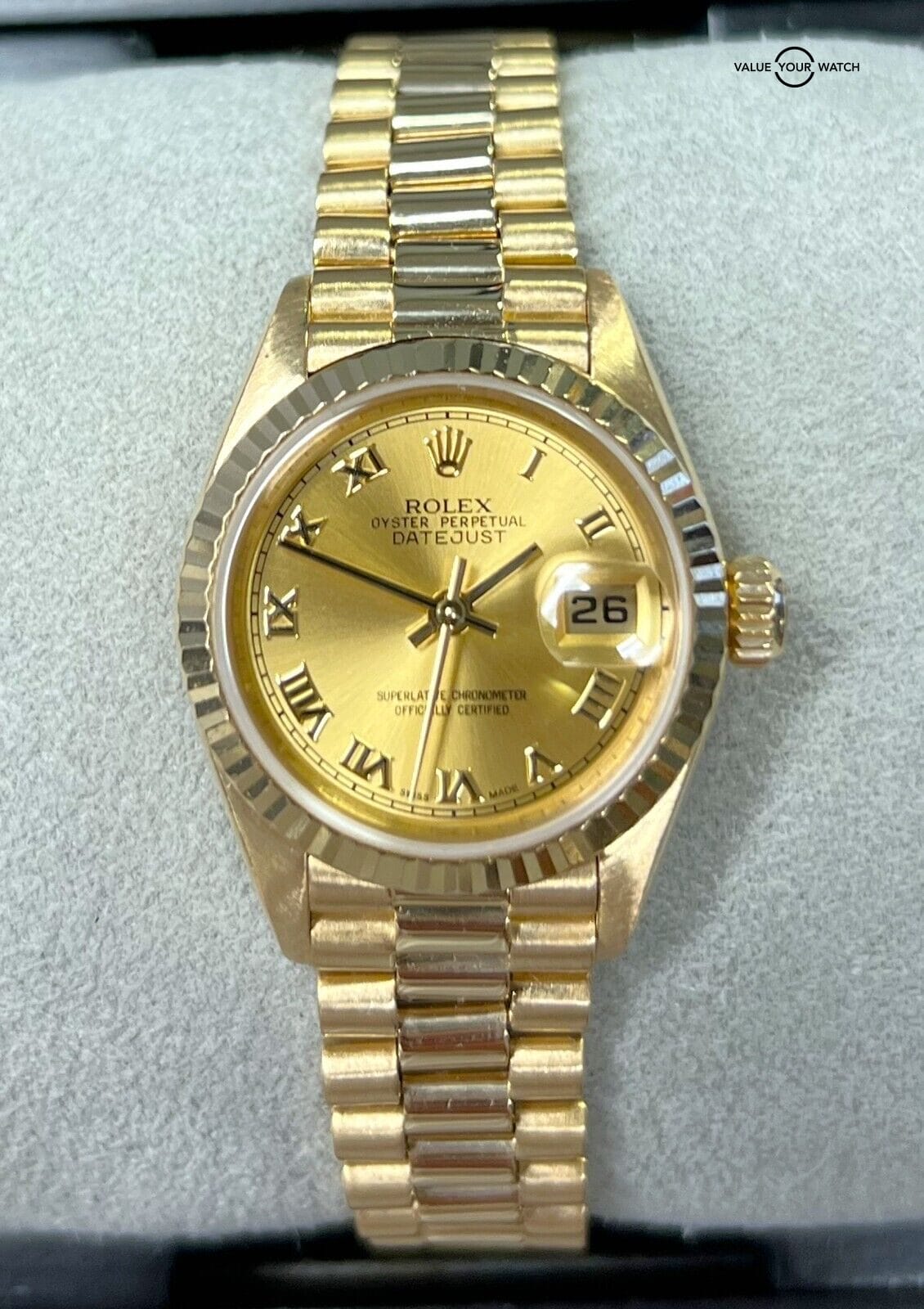 Rolex Lady-Datejust 69178 President 26mm 18K Yellow Gold Roman Numeral! - Image 13