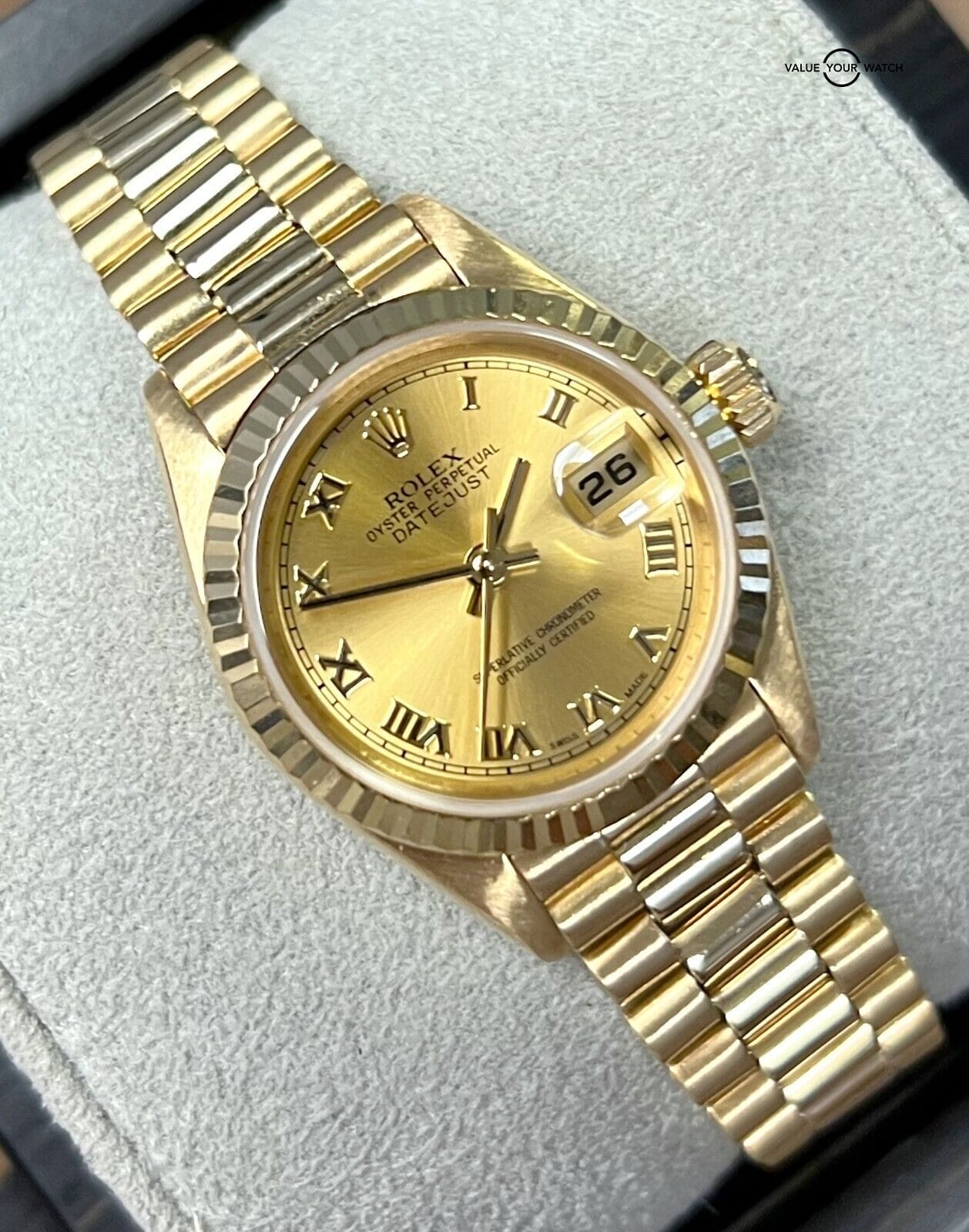 Rolex Lady-Datejust 69178 President 26mm 18K Yellow Gold Roman Numeral!