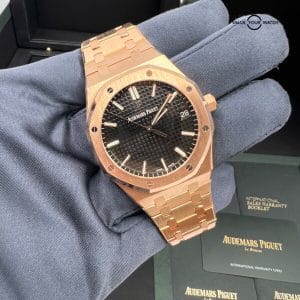 2022 Audemars Piguet Unworn Rose Gold AP Black Dial 41mm Royal Oak on Bracelet
