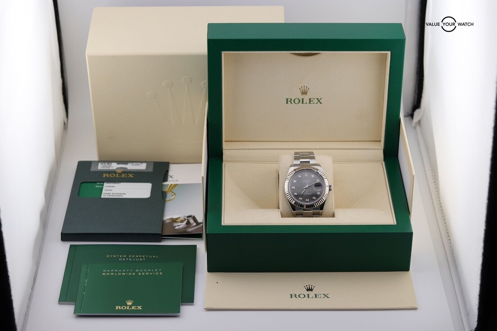 CLEAN Rolex 116334 Datejust 41 Rhodium Diamond Dial Stainless Box Paper 2016 - Image 6