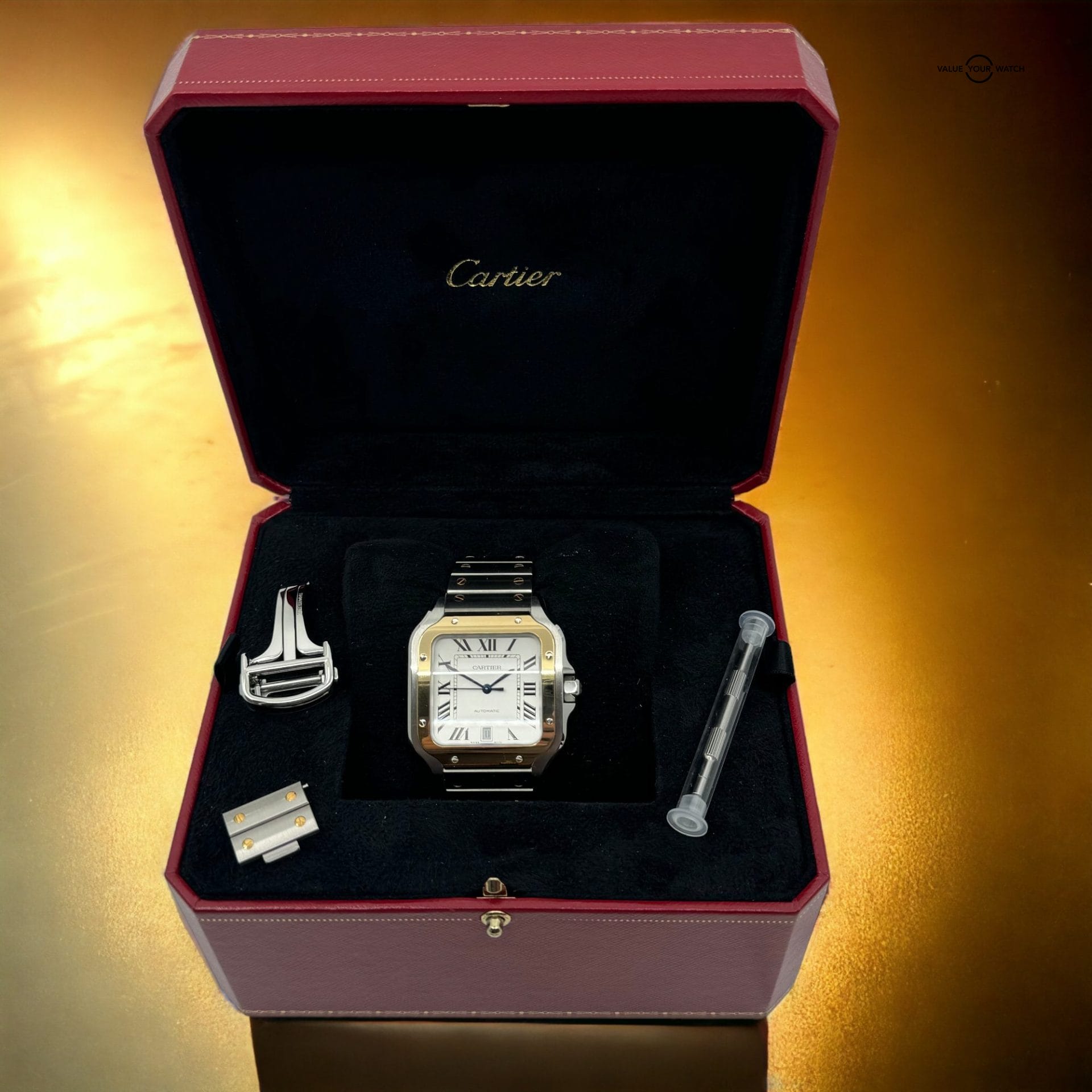 Cartier Santos Large Two Tone Steel & 18K Yellow Gold Automatic White Roman Dial - Image 16