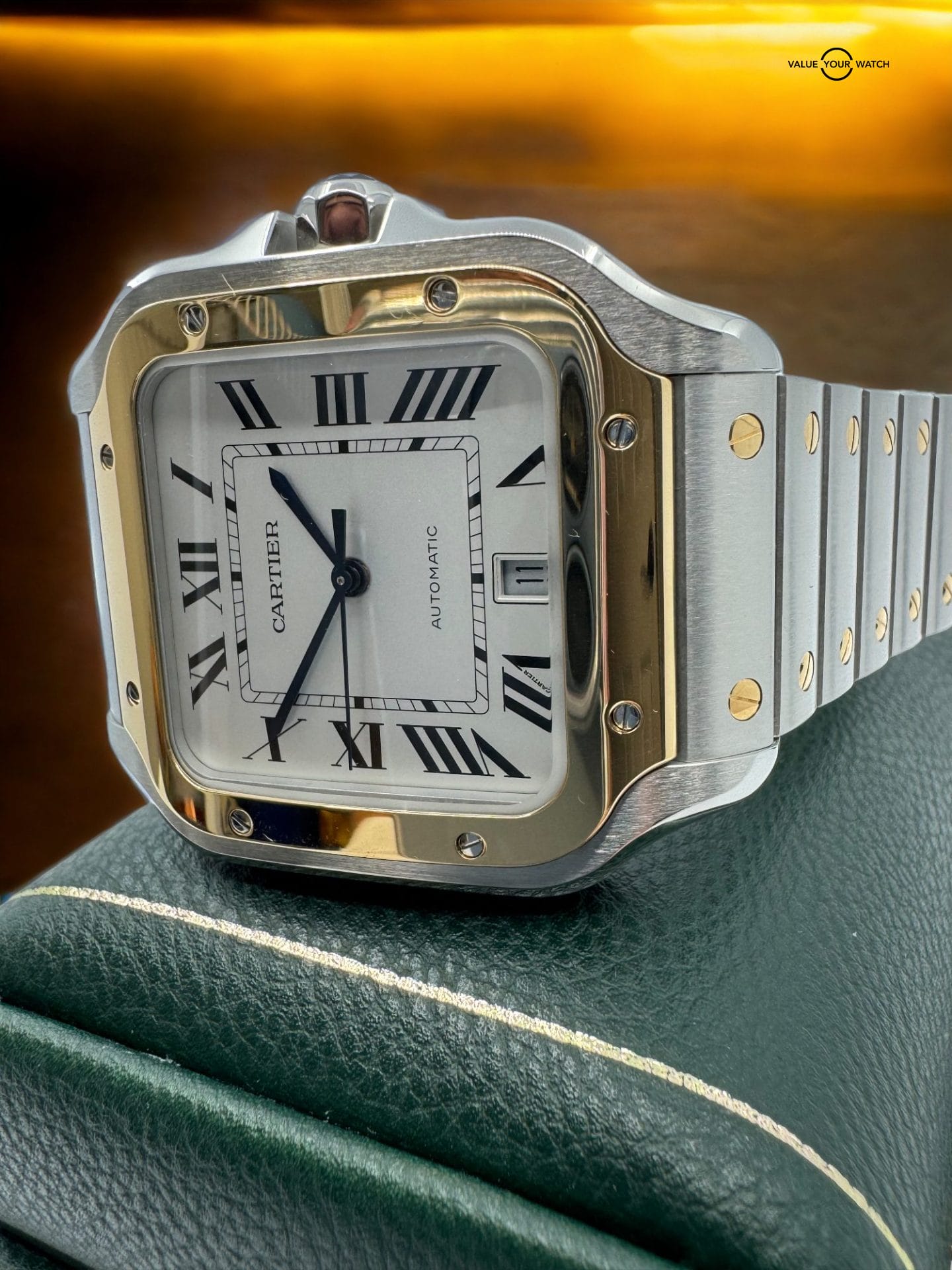 Cartier Santos Large Two Tone Steel & 18K Yellow Gold Automatic White Roman Dial - Image 2