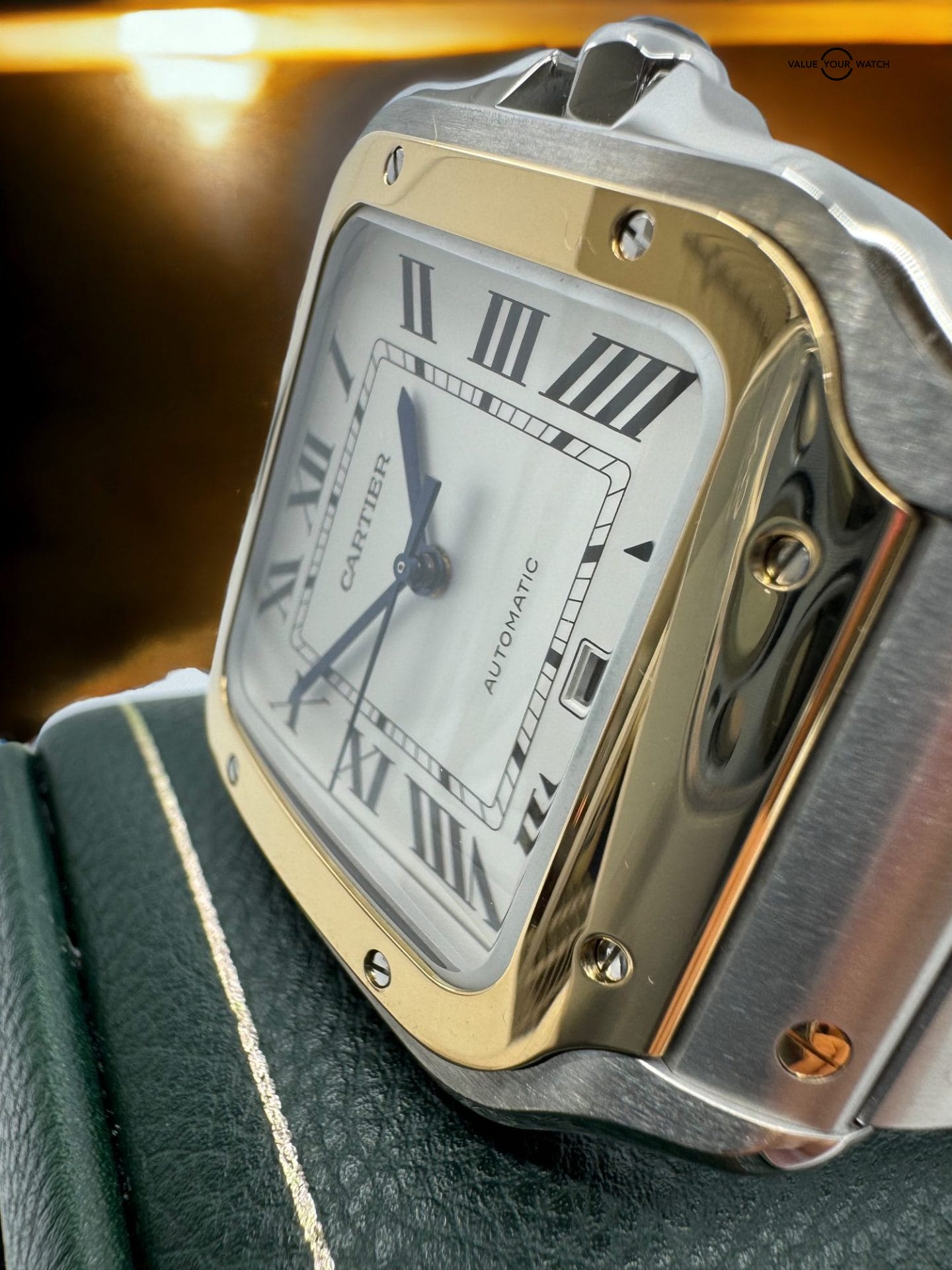 Cartier Santos Large Two Tone Steel & 18K Yellow Gold Automatic White Roman Dial - Image 4