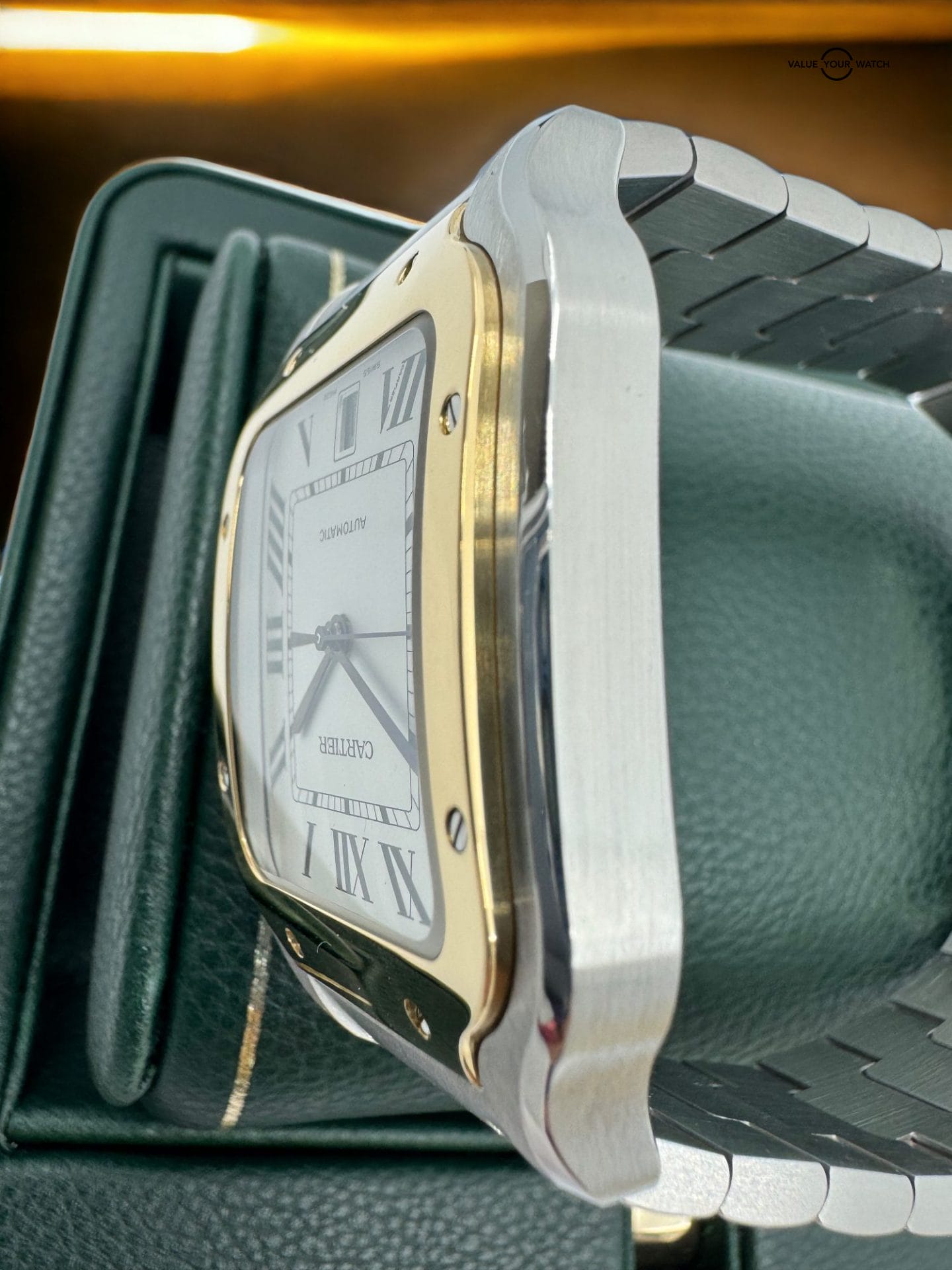 Cartier Santos Large Two Tone Steel & 18K Yellow Gold Automatic White Roman Dial - Image 6