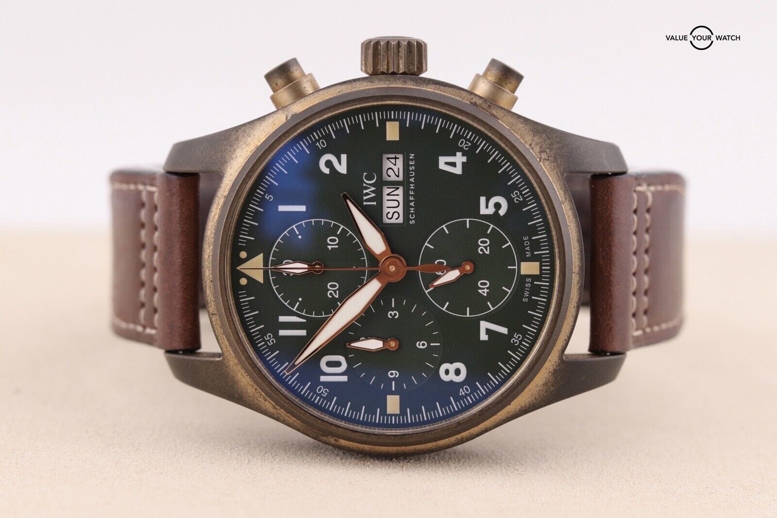 IWC Pilot's Spitfire Chronograph Day Date Watch Green Bronze - IW387902 - Image 2