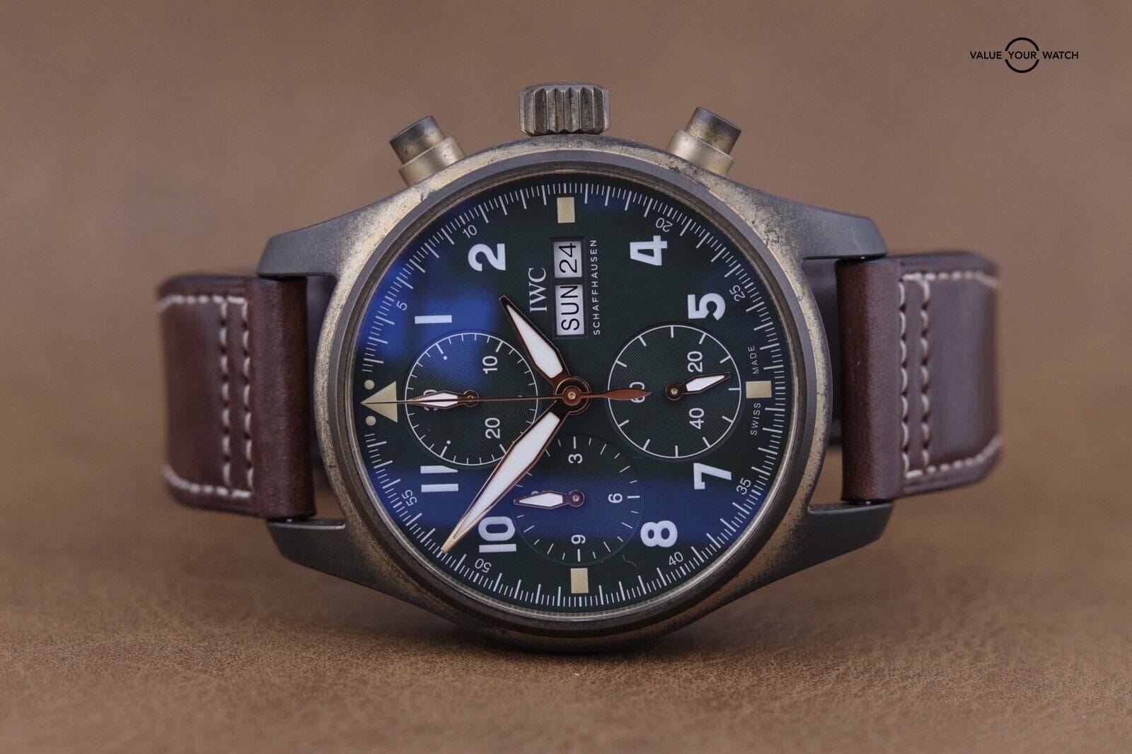IWC Pilot's Spitfire Chronograph Day Date Watch Green Bronze - IW387902