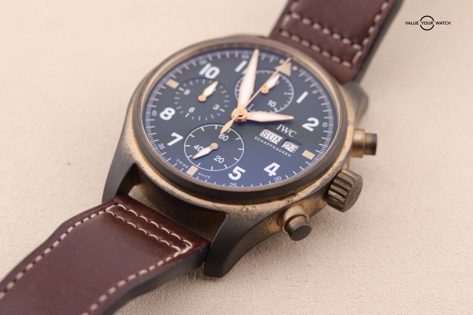 IWC Pilot's Spitfire Chronograph Day Date Watch Green Bronze - IW387902 - Image 9