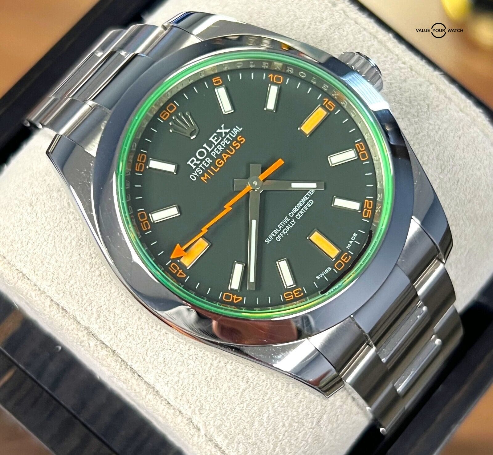 Milgauss Gv Rolex Green Sapphire Crystal Pre-Owned Rolex Milgauss