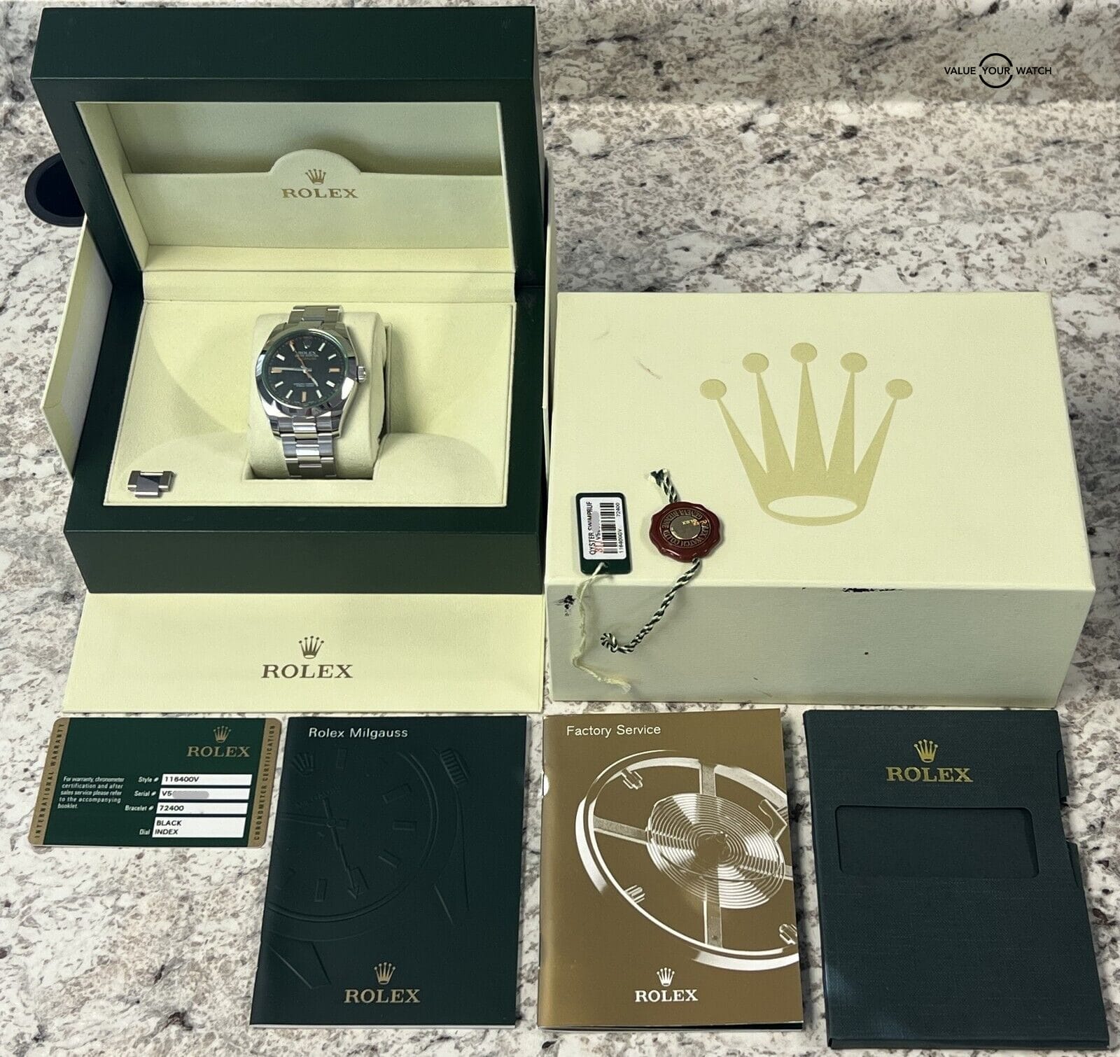 Rolex Milgauss 116400GV Black Dial Green Crystal 40mm Stainless Steel BOXES/CARD - Image 5