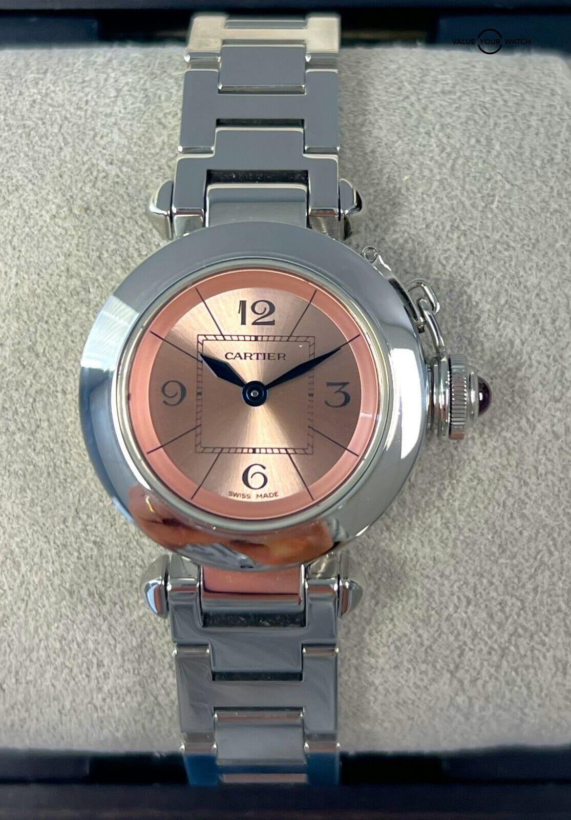 Cartier Miss Pasha 27mm Steel Pink Dial Ladies Watch W3140008 with