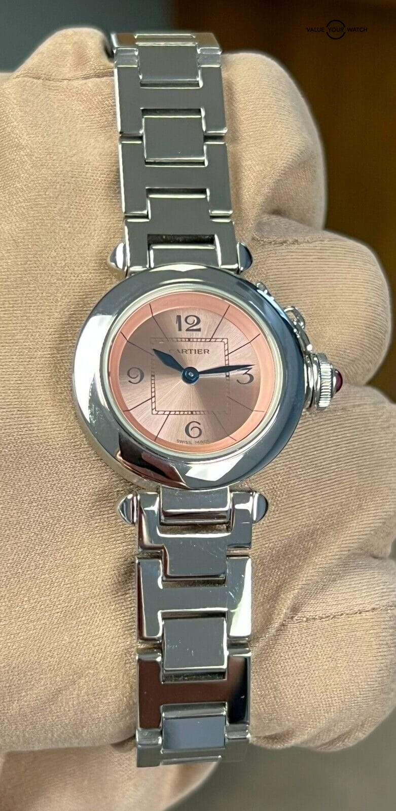 Cartier Miss Pasha 27mm Steel Pink Dial Ladies Watch W3140008 with Papers! - Image 3