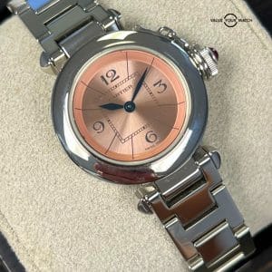 Cartier Miss Pasha 27mm Steel Pink Dial Ladies Watch W3140008 with Papers!