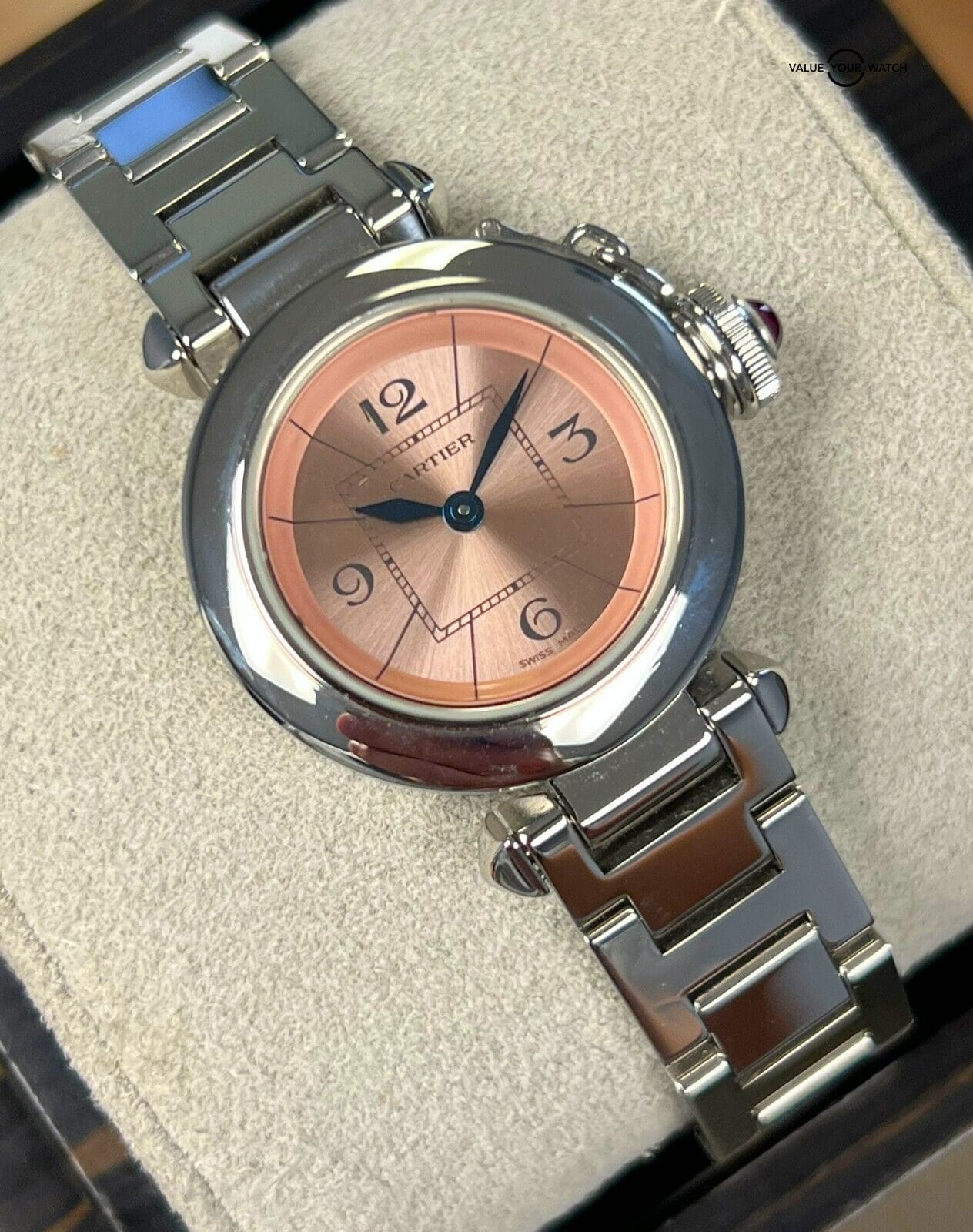 Cartier Miss Pasha 27mm Steel Pink Dial Ladies Watch W3140008 with Papers!