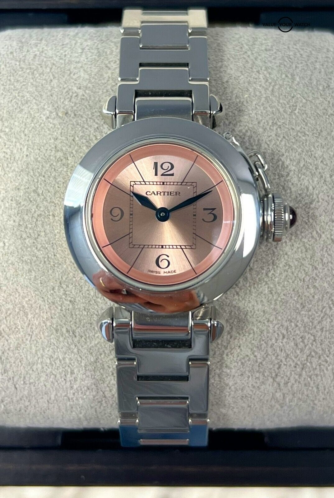 Cartier Miss Pasha 27mm Steel Pink Dial Ladies Watch W3140008 with
