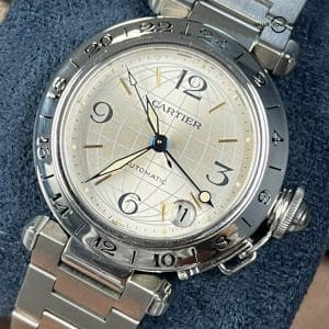 Cartier Pasha C GMT Silver Dial GMT 36mm Automatic W31029M7!