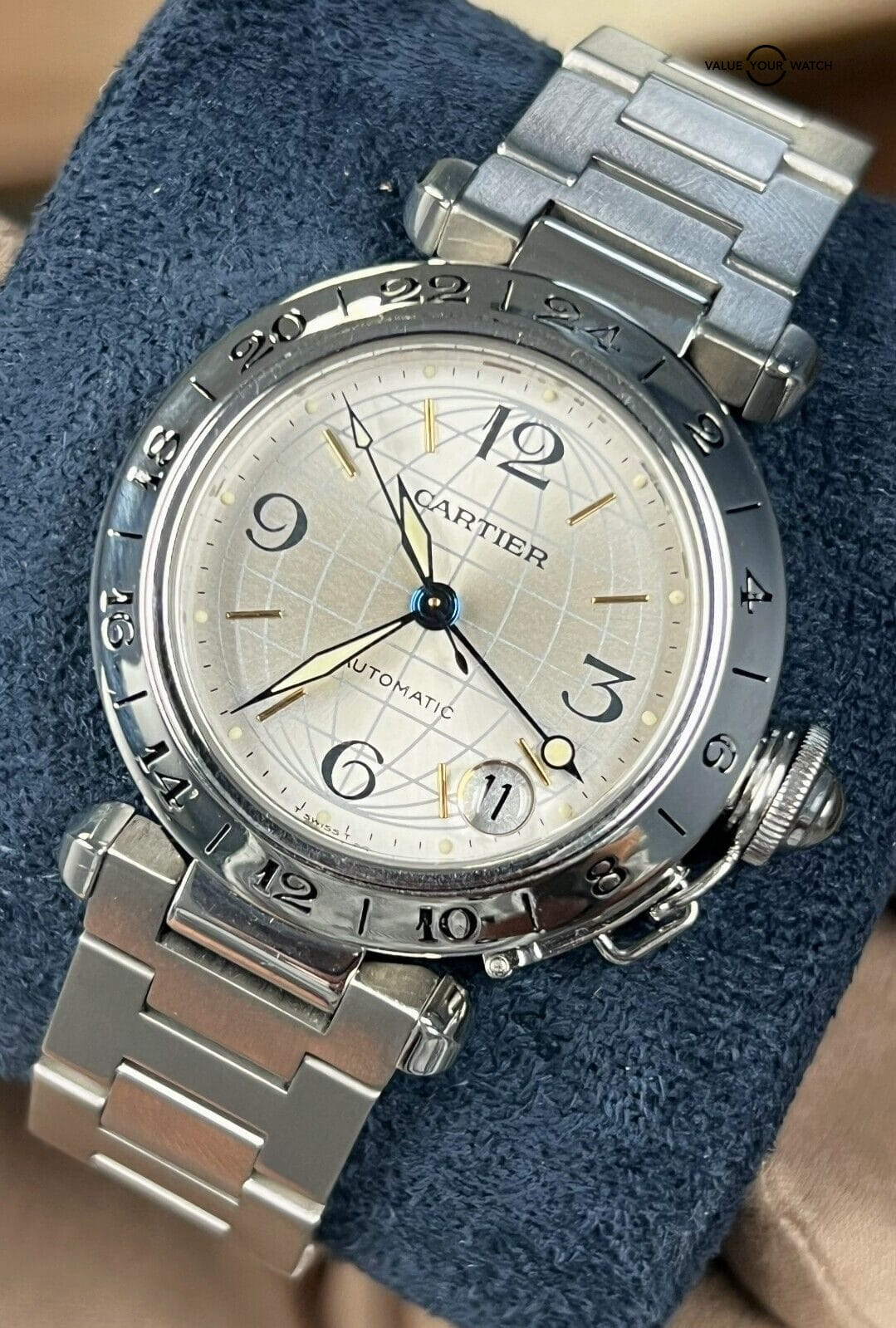 Cartier Pasha C GMT Silver Dial GMT 36mm Automatic W31029M7!