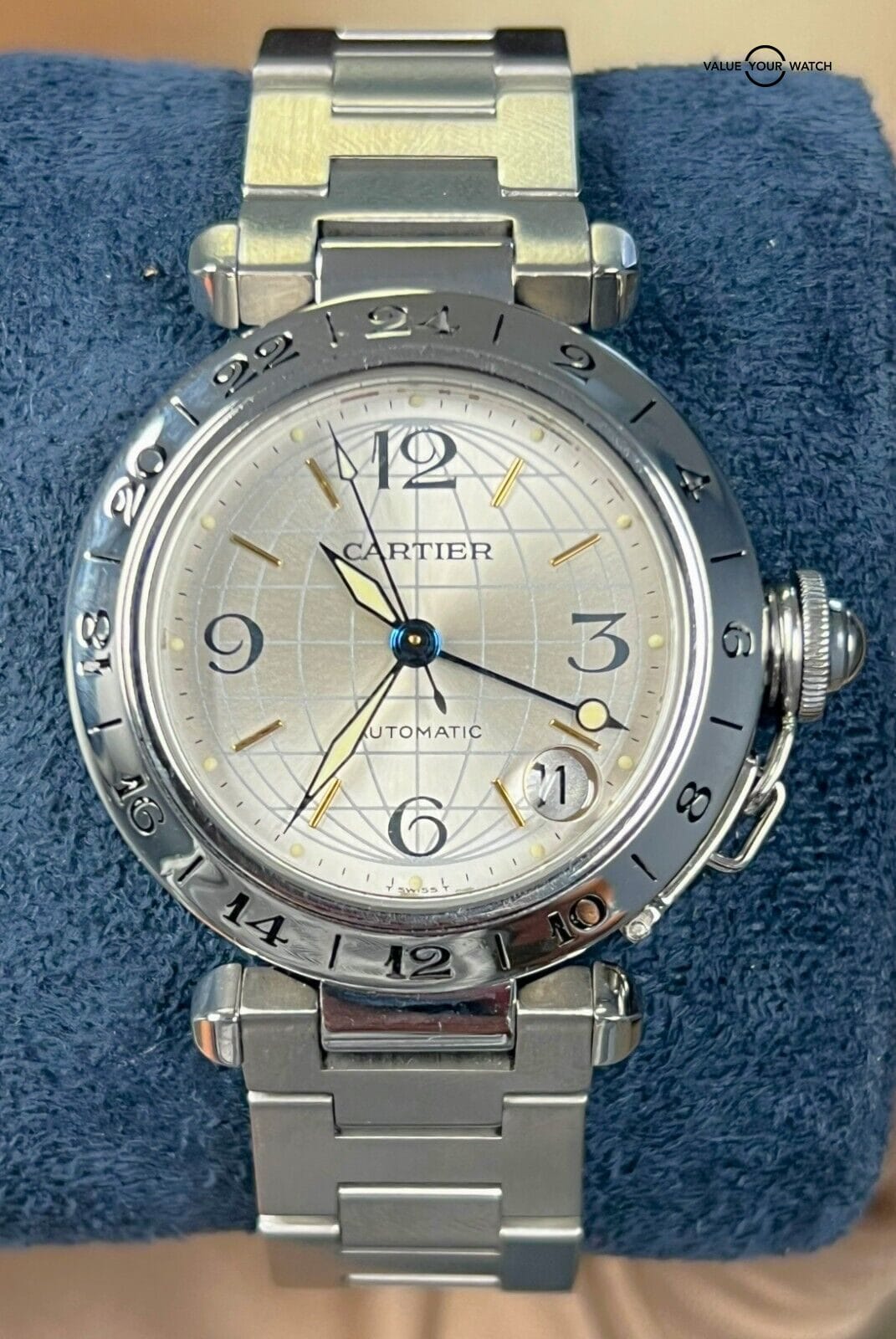 Cartier Pasha C GMT Silver Dial GMT 36mm Automatic W31029M7!
