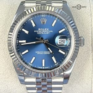 Rolex Datejust 41 Blue Dial Jubilee Stainless Steel White Gold 126334 B&P!