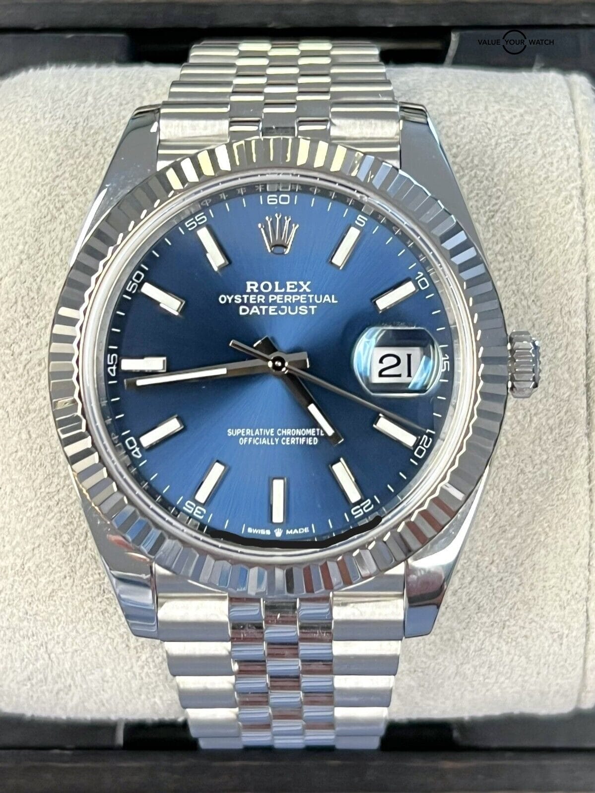 Rolex Datejust 41 Blue Dial Jubilee Stainless Steel White Gold 126334 B&P!