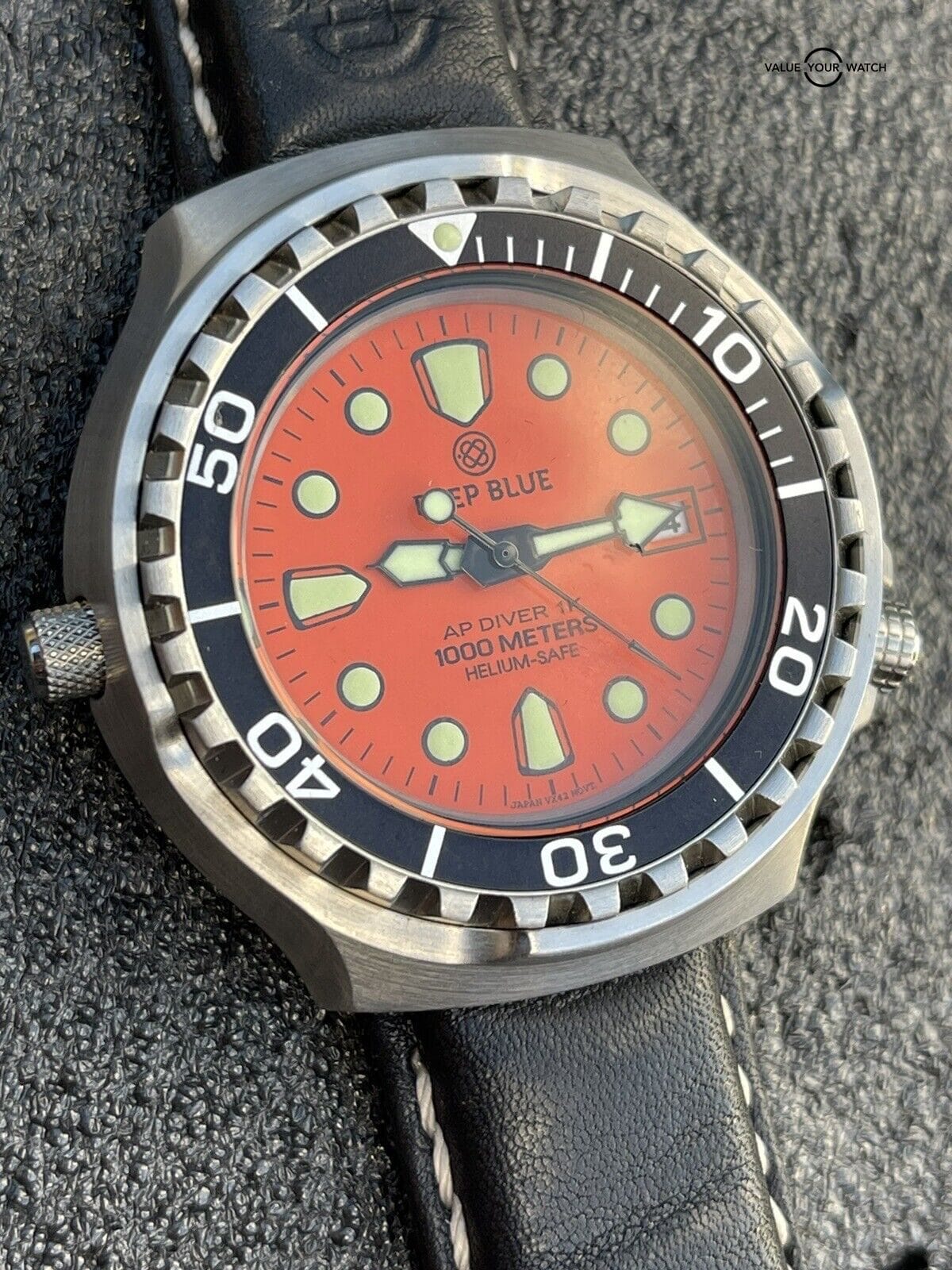 Deep Blue AP Diver 1k 1000m Orange Dial Stainless Steel Watch