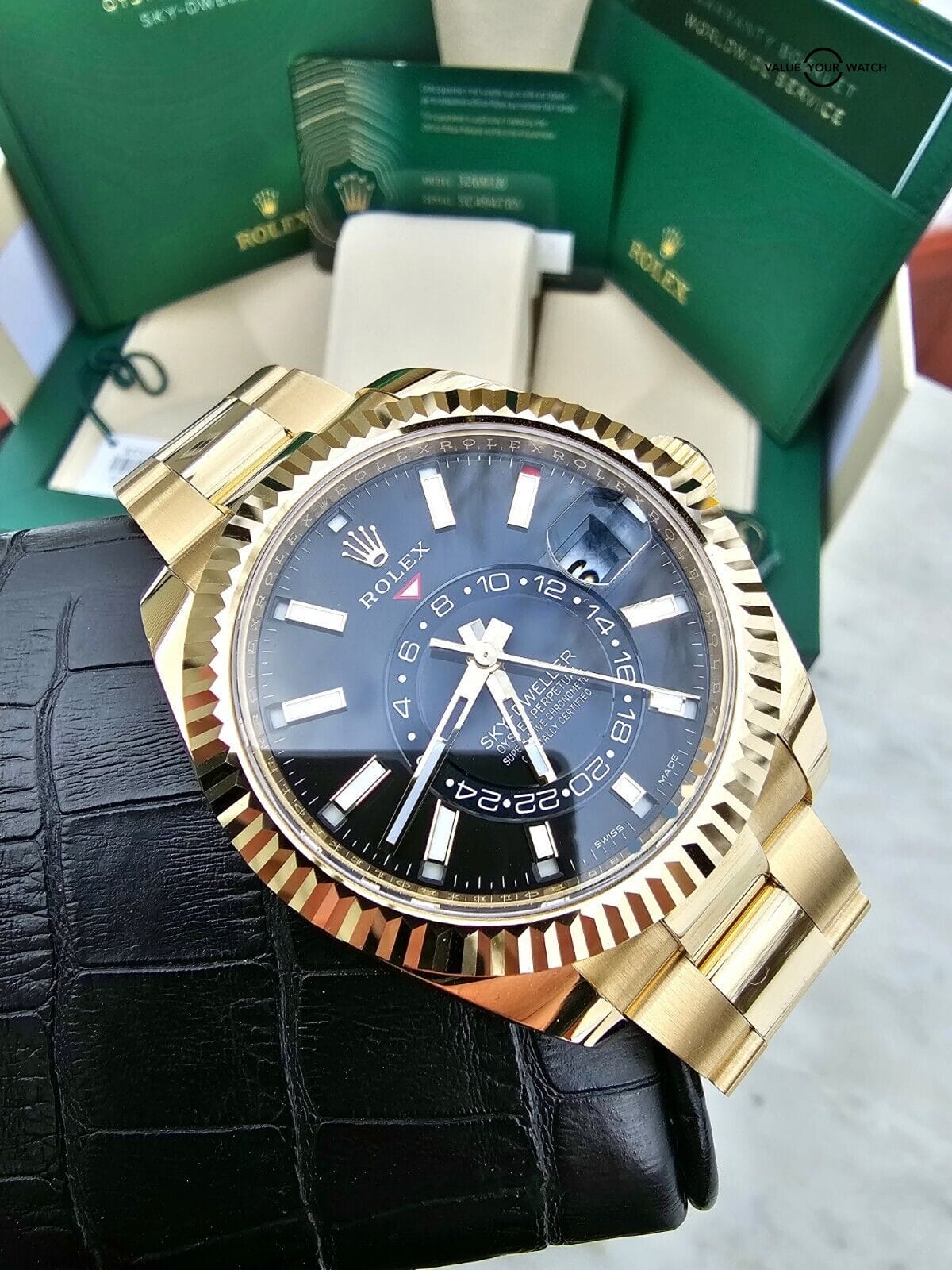 ROLEX SKY-DWELLER 326938 18K Gold Oyster Braclet, Back Dial-Complete Set