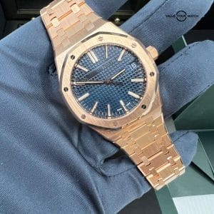 2023 MINT Audemars Piguet Royal Oak Rose Gold Blue Dial 15510OR