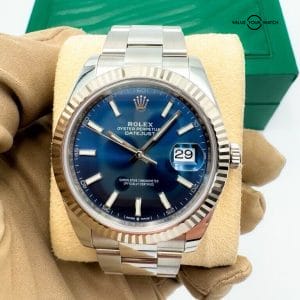 Rolex Datejust II 41mm 126334 Blue Dial Oyster Bracelet Fluted White Gold Bezel