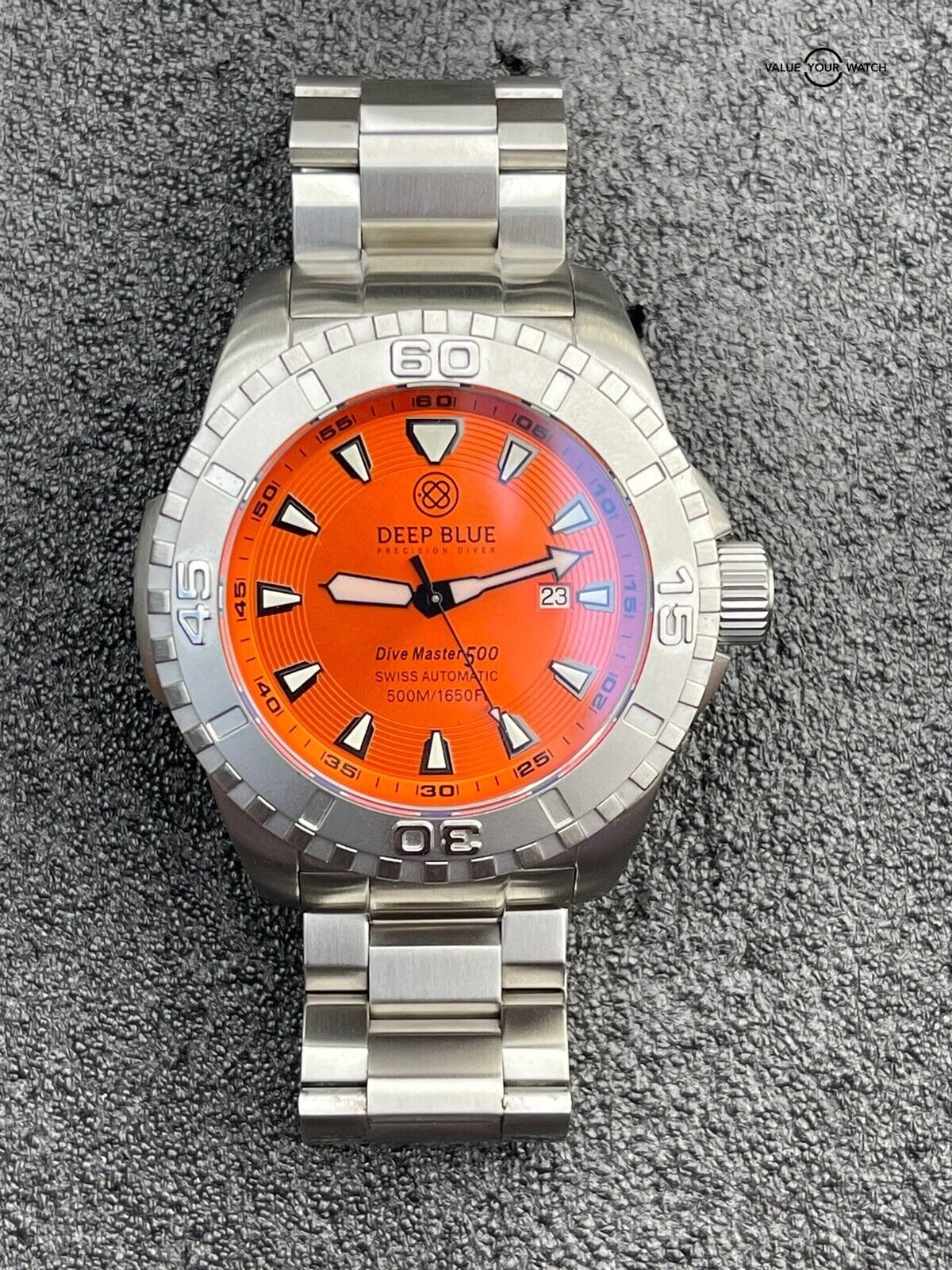 Deep Blue Precision Diver Dive Master 500 Orange Dial Watch