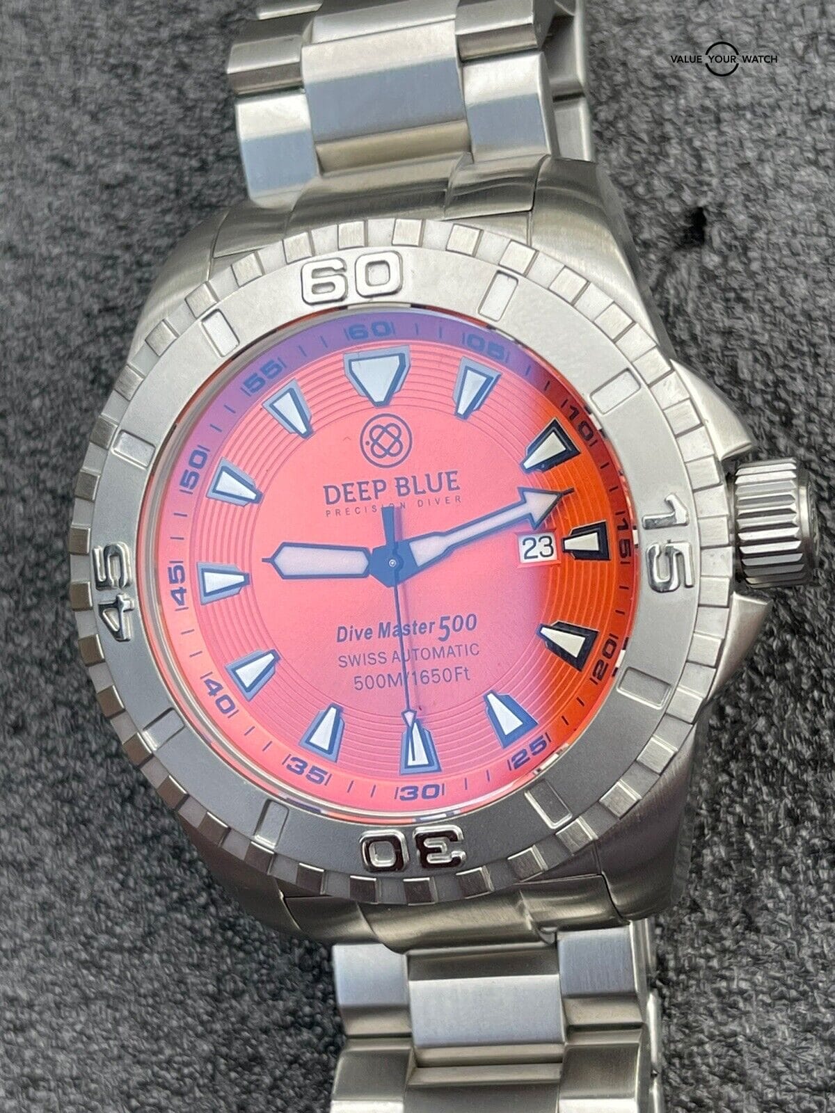 Deep Blue Precision Diver Dive Master 500 Orange Dial Watch