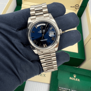 MINT w/ Papers 2020 Rolex Day Date 40mm 18k White Gold President Blue Roman Dial