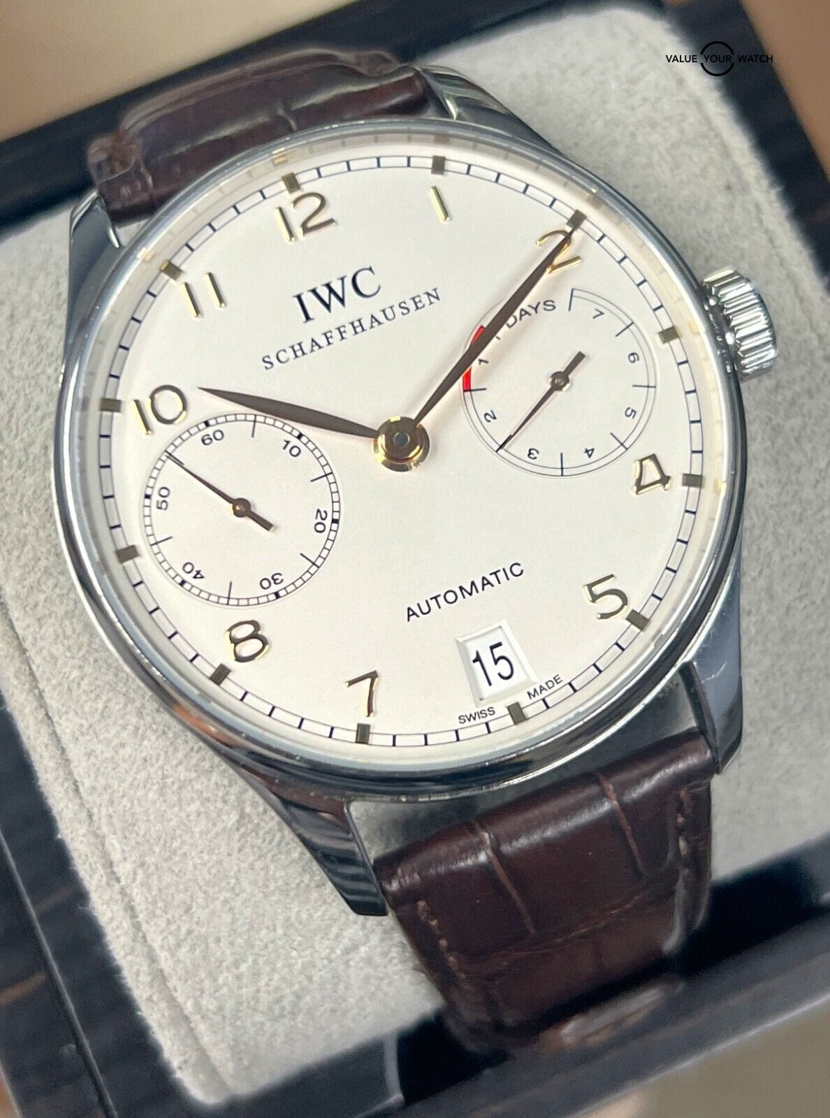 IWC Portuguese Automatic 7 Day Reserve Silver Dial IW5001-14!