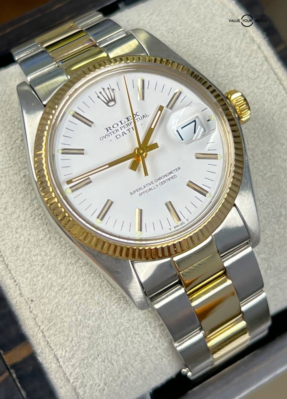 Rolex Oyster Perpetual Date 1500 White Dial Two Tone 34mm!