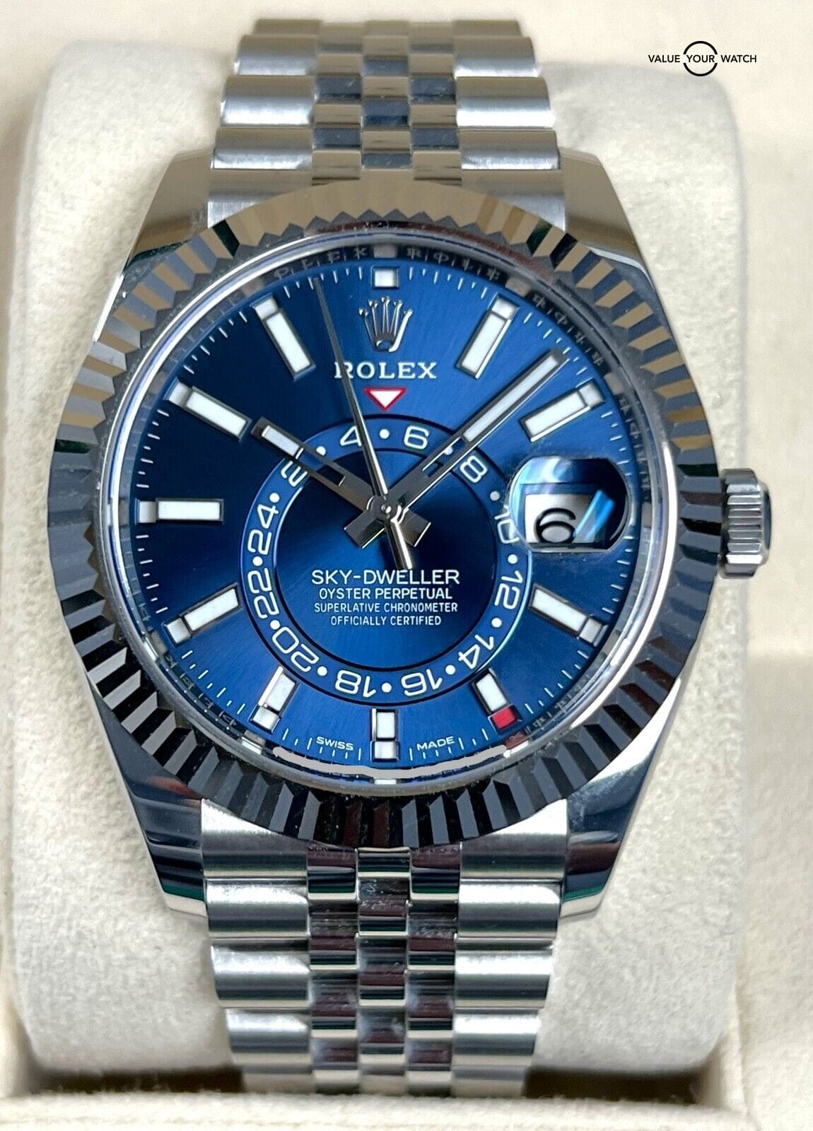 2021 Rolex Sky-Dweller Blue Dial Jubilee Stainless Steel White Gold BOXES/PAPERS