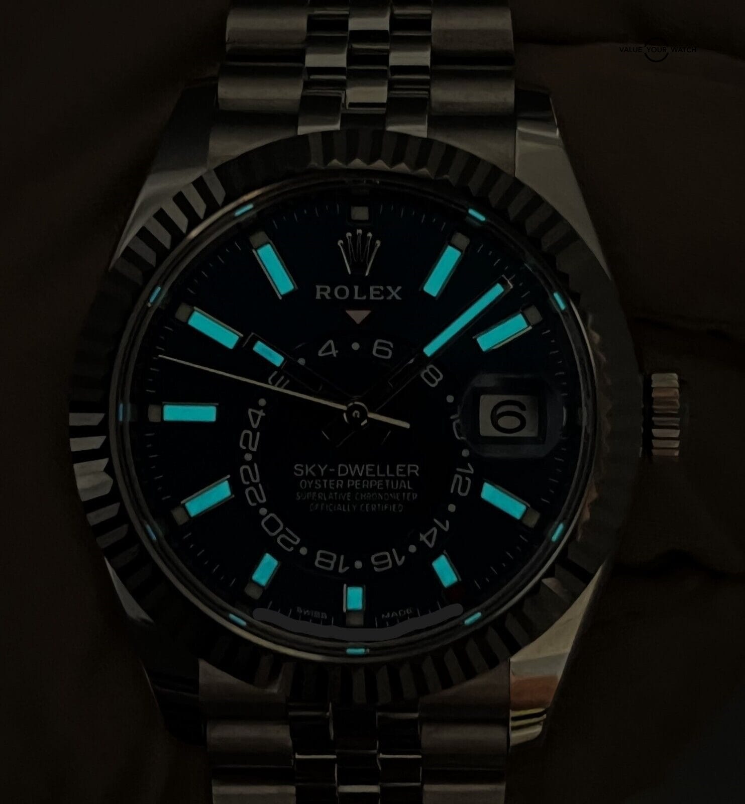 2021 Rolex Sky-Dweller Blue Dial Jubilee Stainless Steel White Gold BOXES/PAPERS - Image 4