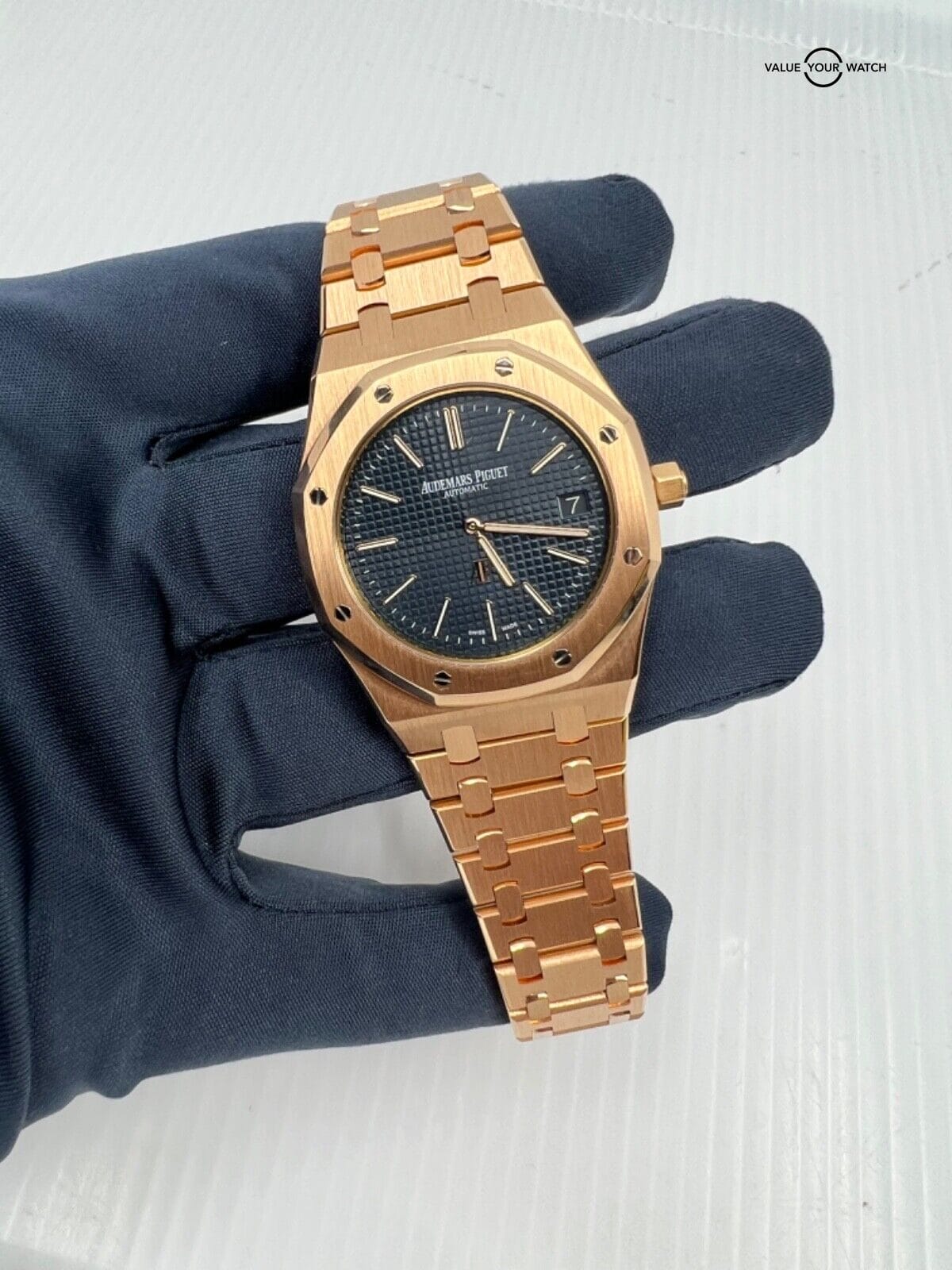 J Serial Mint Audemars Piguet Royal Oak Blue 39mm 18K Rose Gold Watch Only