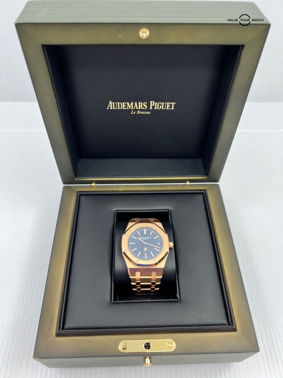 J Serial Mint Audemars Piguet Royal Oak Blue 39mm 18K Rose Gold Watch Only - Image 4
