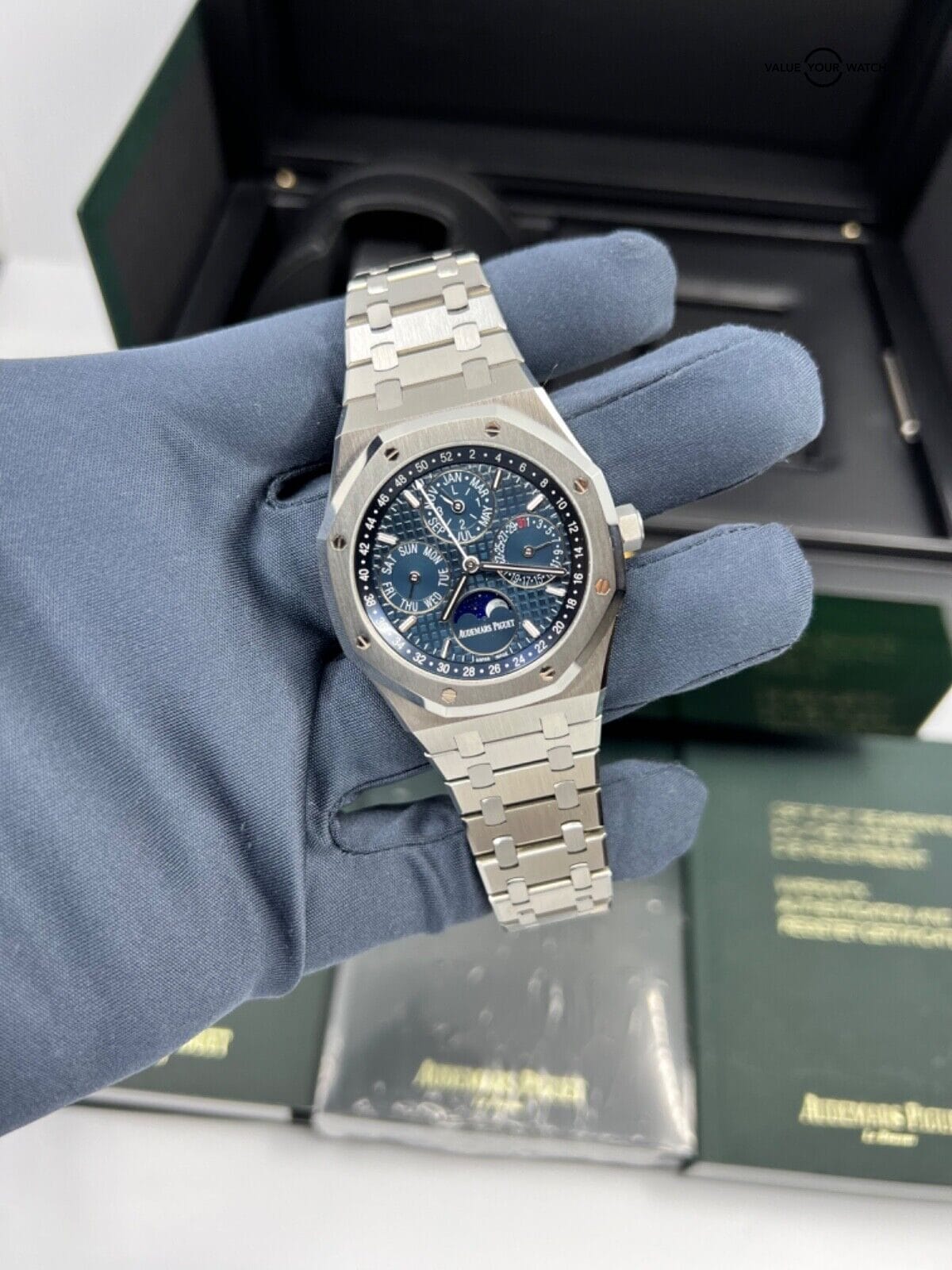 2017 Complete Set Audemars Piguet Royal Oak Blue Dial Perpetual Calendar 26574st