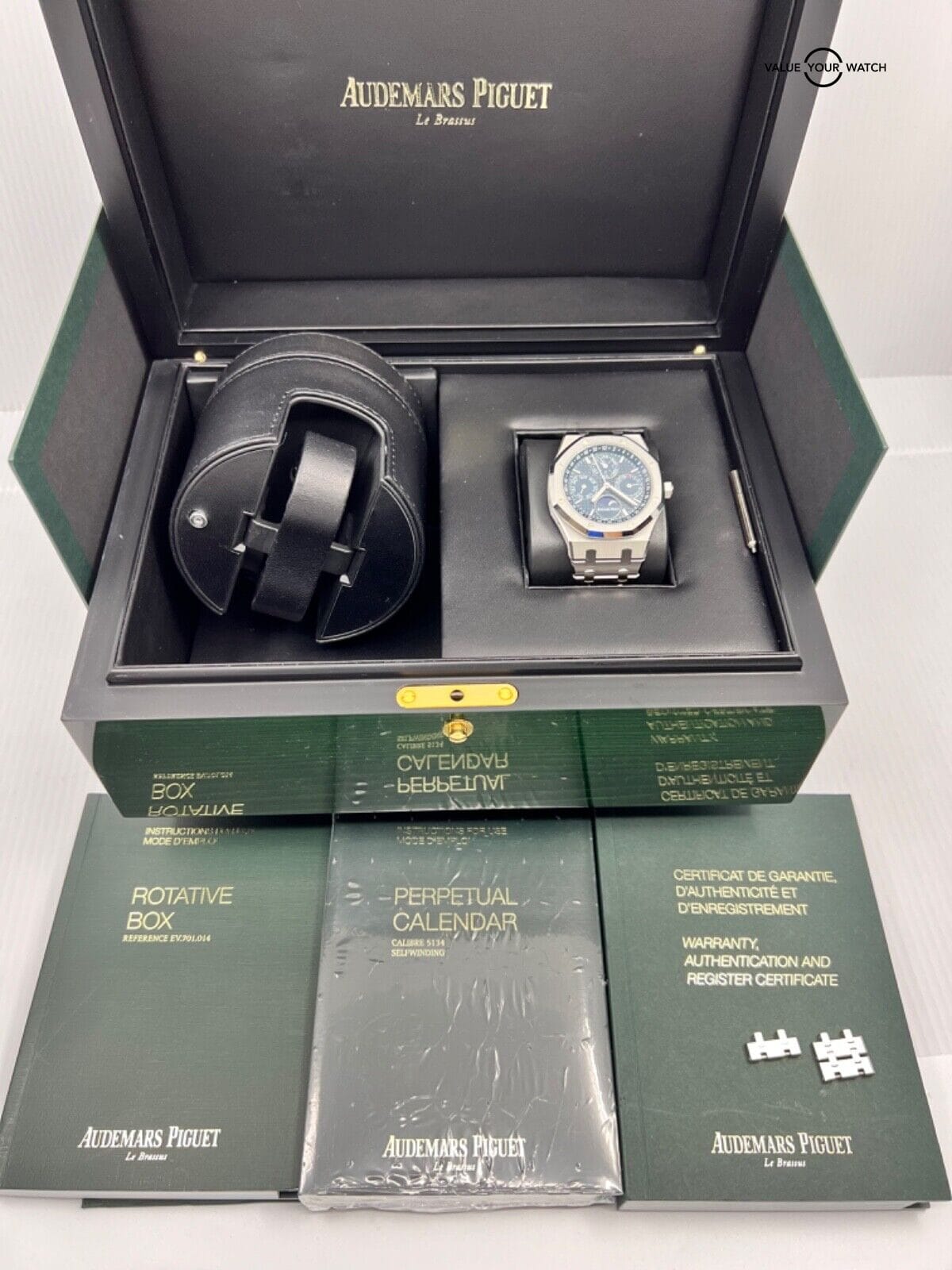 2017 Complete Set Audemars Piguet Royal Oak Blue Dial Perpetual Calendar 26574st - Image 3