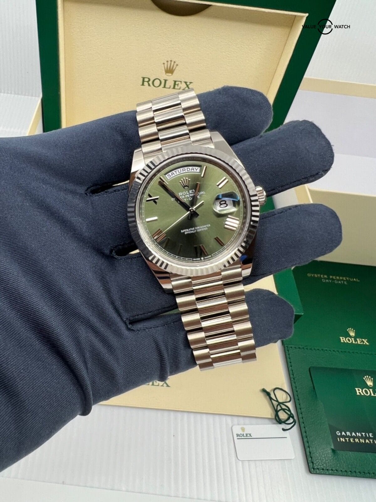 New 2022 Rolex Day-Date 40mm OLIVE Green Dial President 18K White Gold 228239