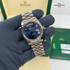 2019 Papers Rolex 40mm White Gold President Day Date Blue Roman Dial 228239