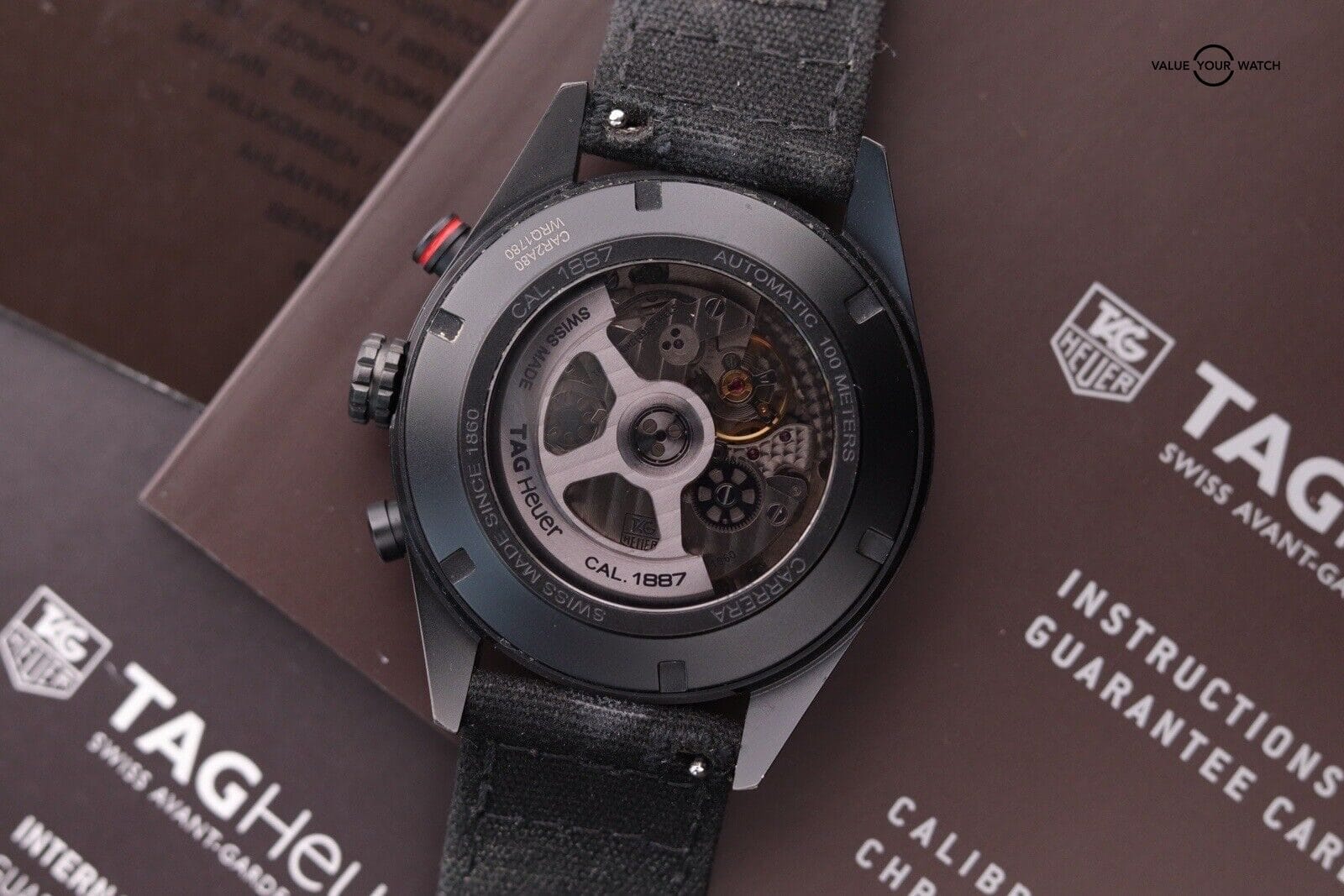 TAG HEUER CARRERA CAR2A80.FC6237 BLACK PVD TITANIUM AUTOMATIC CALIBRE 1887 WATCH - Image 6