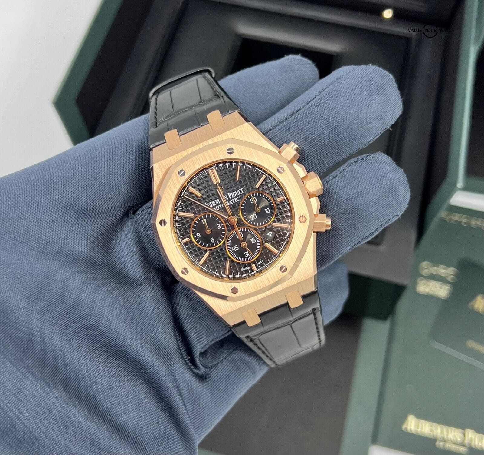 2017 Audemars Piguet Royal Oak 26320OR Black Dial 41mm 18K Rose Gold Chronograph - Image 4