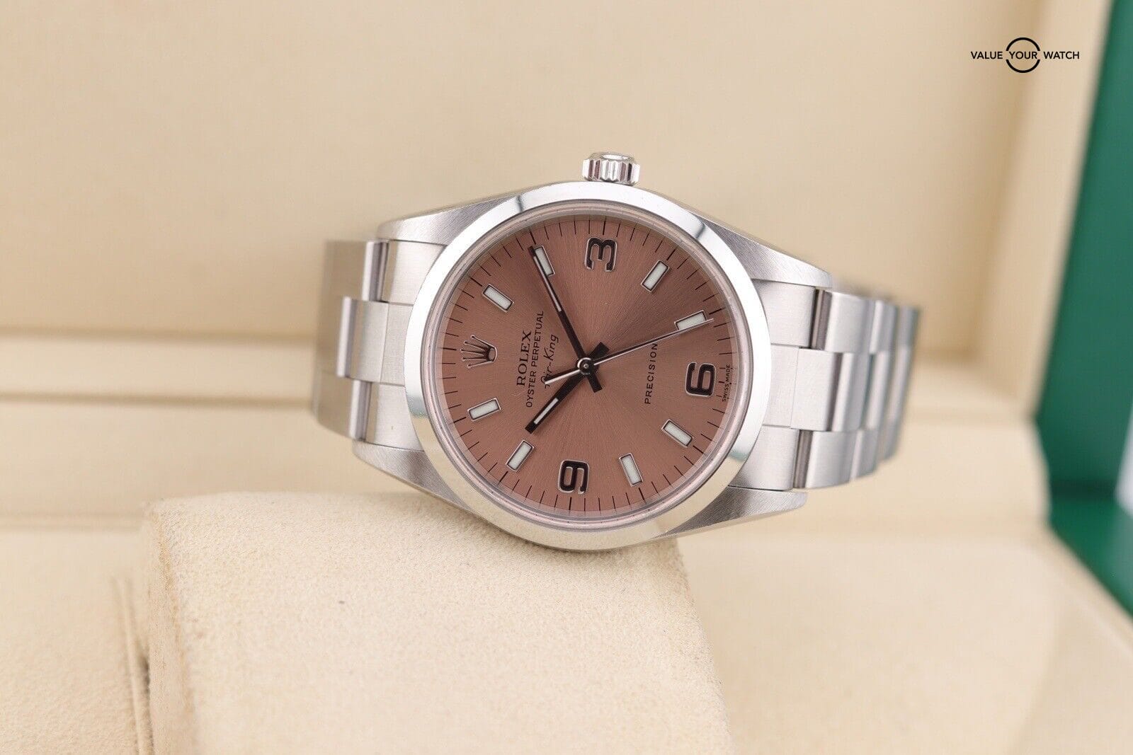 Rolex Precision 90s Air-King Ref 14000 Salmon Pink Dial Automatic 34mm Watch